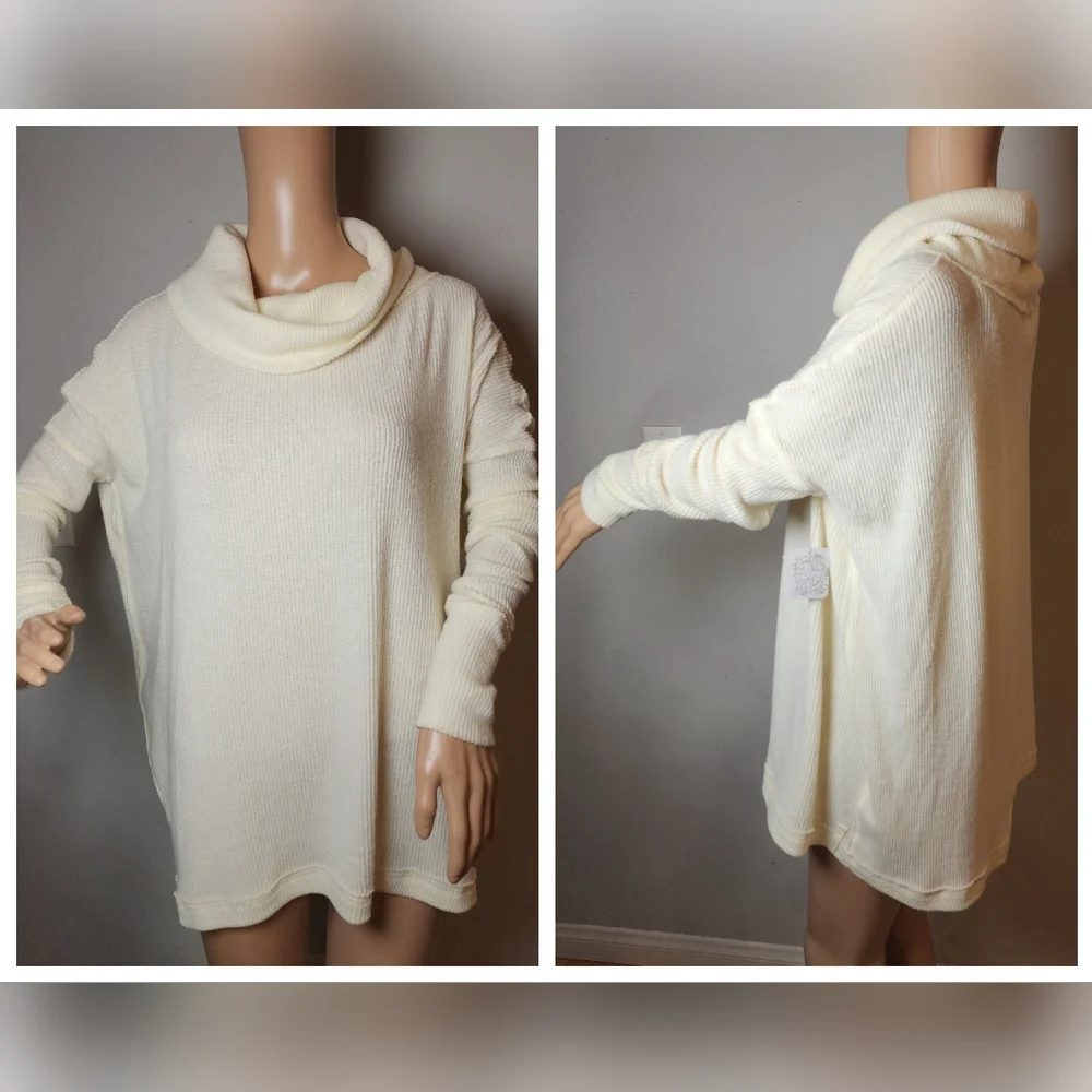 NWT We The Free‎ Split Back Juicy Ribbed Cream Cowl Sweater Oversized Size XS